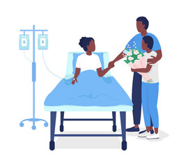 Father visiting daughter at hospital semi flat color vector characters. Full body people on white. Visitors in hospital isolated modern cartoon style illustration for graphic design and animation