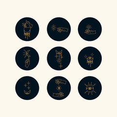 A set of Christmas icons with hands. New Year icons for social networks. Vector illustration