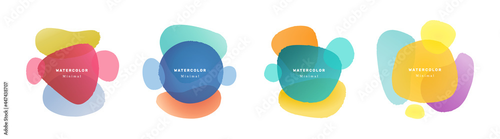 Poster watercolor banners with inscriptions and shapes, isolated abstract flyers with text and shapeless fo