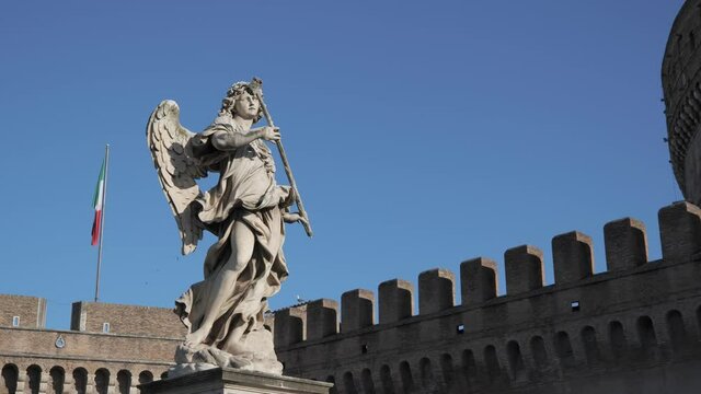 Footage of Ponte Sant' Angelo in rome on a sunny day in Rome