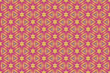 Abstract seamless pattern stars shapes  with elements on pink -purple background.