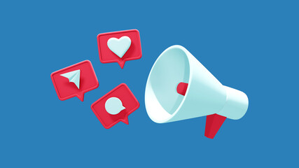 Megaphone with social flying icons