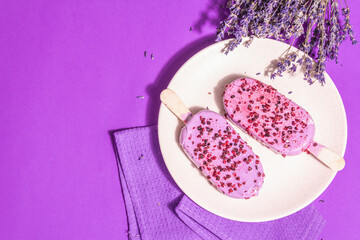 Lavender ice cream, chilled dessert