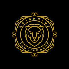 Lion vector logo design with line art style.Suitable for creative industries,t-shirts,stickers, etc.