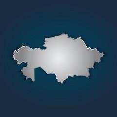 Obraz premium Kazakhstan map 3D metallic silver with chrome, shine gradient on dark blue background. Vector illustration EPS10.