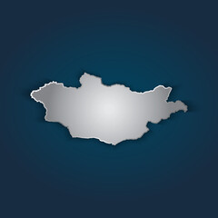 Mongolia map 3D metallic silver with chrome, shine gradient on dark blue background. Vector illustration EPS10.