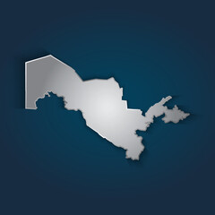 Uzbekistan map 3D metallic silver with chrome, shine gradient on dark blue background. Vector illustration EPS10.