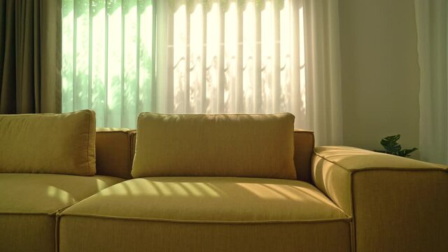 empty golden mustard sofa in living room
