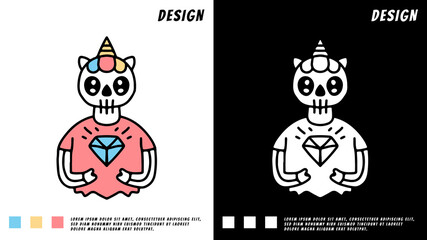 unicorn skull with diamond, illustration for t-shirt, poster, sticker, or apparel merchandise. 