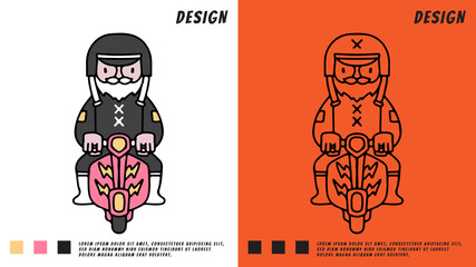 bearded old man ride a bike, illustration for t-shirt, poster, sticker, or apparel merchandise. With cartoon style.	