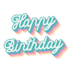 happy birthday lettering vector typography in pastel colours with shadow