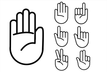 PrintHand gesture line icon set in modern geometric style with construction lines. Isolated vector illustration of human hands.