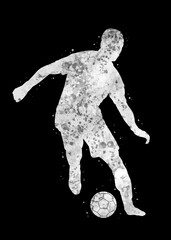Fototapeta premium Soccer Player white black art watercolor, abstract sport painting. black and white sport art print, watercolor illustration artistic, greyscale, decoration wall art.