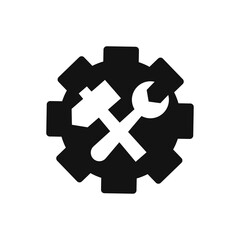 Technical support icon in cog or gear isolated on white background