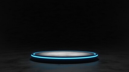 Sci-Fi Futuristic Podium, Futuristic blue Glowing Empty Showcase.Blank product pedestal for product presentation.Future background for design technology Sci-fi interior concept.3d Rendering. © Sakoodter Stocker