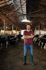 Adult man, enjoying his photo shoot, at the farm.