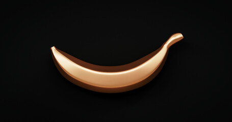 Obraz na płótnie Canvas Gold banana abstract design or fresh creative tropical sweet tasty organic fruit on black background with contemporary golden art concept. 3D rendering.