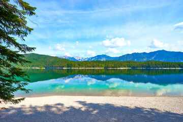 Picturesque Lake Eibsee in the Mountains of Bavaria in Germany