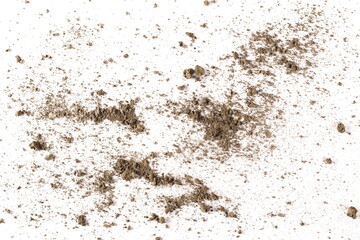 Fototapeta na wymiar Dirt, soil pile isolated on white background, top view