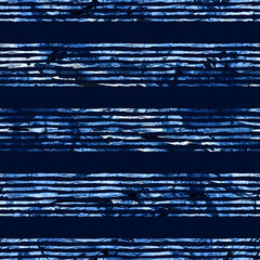 Brush Stroke Line Stripe Geometric Grung Pattern Seamless in Blue Color Background. Gunge Collage Watercolor Texture for Teen and School Kids Fabric Prints Grange Design with lines - 447448101