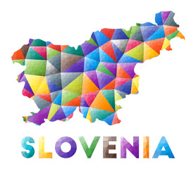 Slovenia - colorful low poly country shape. Multicolor geometric triangles. Modern trendy design. Vector illustration.