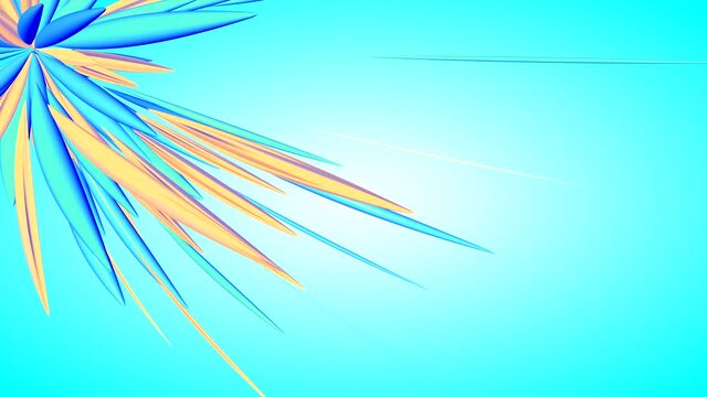Abstract flower with moving petals recorded in 3D program on a blue background.