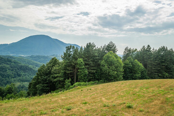 Fototapeta na wymiar Hills around the settlement of Trešnjevica in Serbia.