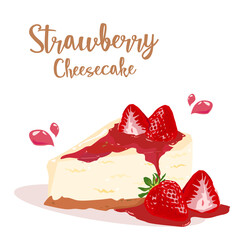 Strawberry cheesecake vector isolated on white background. Vector illustration dessert in the cafe'.