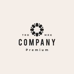 eight people team work family hipster vintage logo vector icon illustration