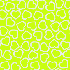White pattern of hearts on a yellow background. Print for printing. Vector.