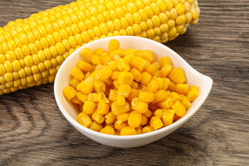 Sweet yellow corn in the bowl