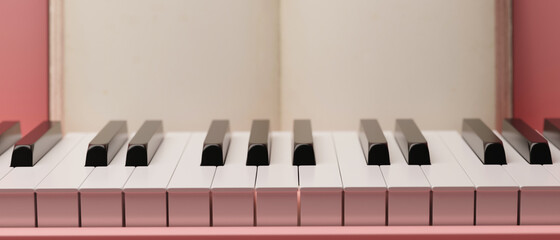 Close up pink piano keyboard, modern piano design