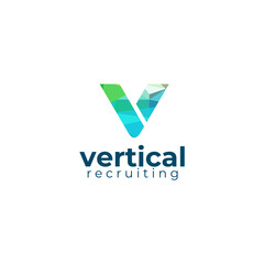 Polygonal V letter logo design template