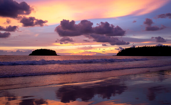 Tropical Sunset in Thailand. Beautiful view on the ocean