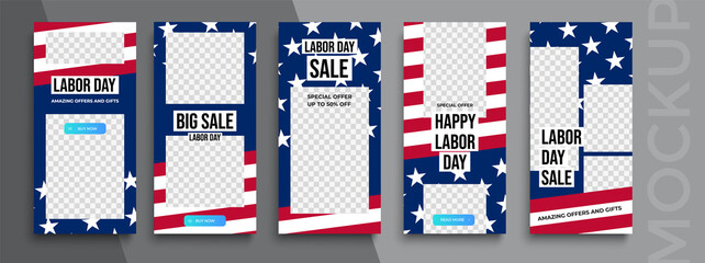 Happy labor Day Stories editable template for social media.  Photo overlay with a school theme. Streaming.