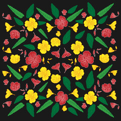 Seamless floral pattern with flowers, plants, leaves.  Vector illustration.