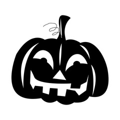 Vector black and white icon of halloween pumpkin smile head on white background
