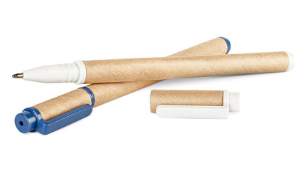 two brown pens on isolated white background
