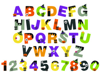 alphabet for children with halloween elements. Kids learning material. Card for learning alphabet. 