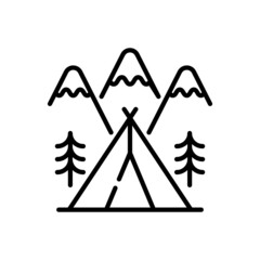 Winter camping vector outline icon style illustration. EPS 10 file