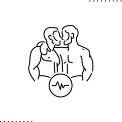 Conceptual design of gay couple, homosexual men, LGBT community vector icon in outline