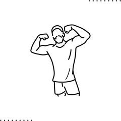 strong man, gay, homosexual sexy body, bodybuilder vector icon in outline