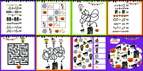 Halloween maze game for kids. I spy. 