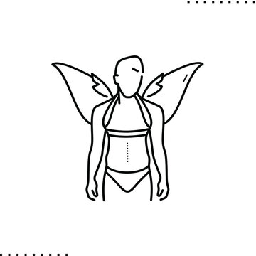 performer of a gay party, a homosexual man wearing angel wings vector icon in outline