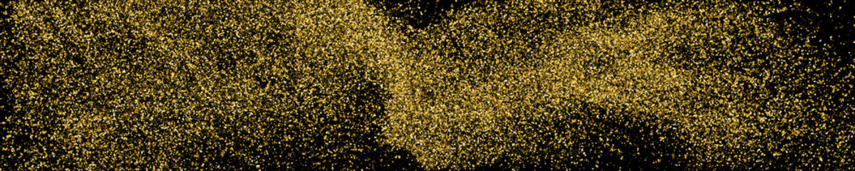 Gold Glitter Texture On Black. Horizontal Long Banner For Site.Panoramic Celebratory Background. Golden Explosion Of Confetti. Vector Illustration, Eps 10.