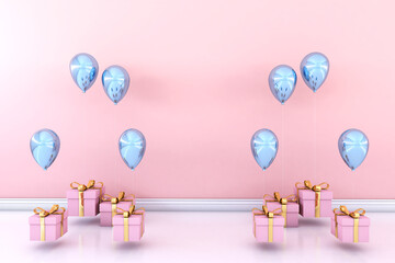 Colorful Bunch of Birthday 3D Balloons Flying for Party in room. 3D illustration, 3D rendering	