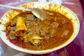 There are beef and Bone cooked in a pot. It is a very tasty and powerful food