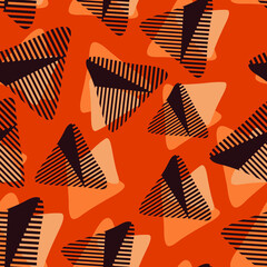 Vector abstract hand-drawn triangles overlay seamless pattern orange and yellow tone