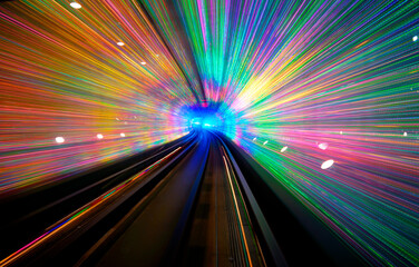 Long exposure of a tunnel with a light display in Shanghai.