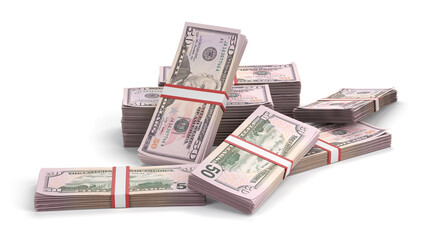 fifty dollar bundles isolated on white background